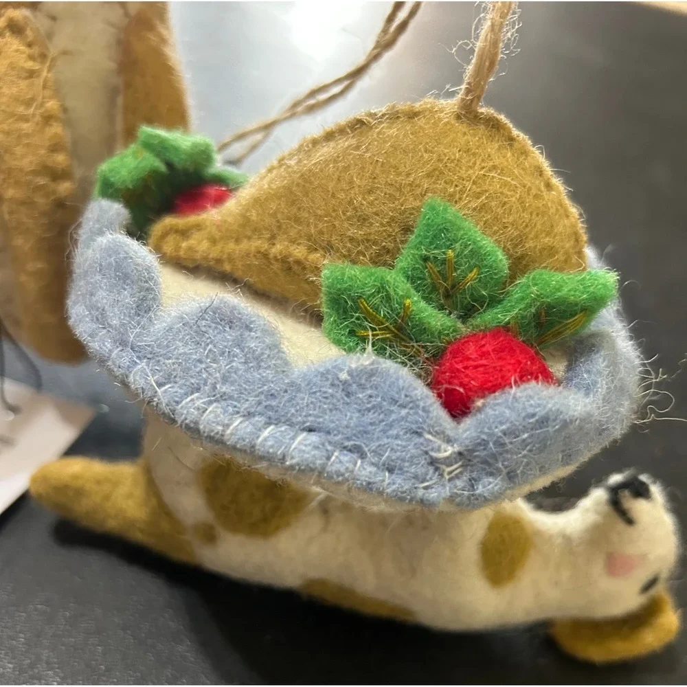 Creative Co-op Felt Wool Animal Ornaments Set/2 Tan Reindeer Dog Kellie Montana